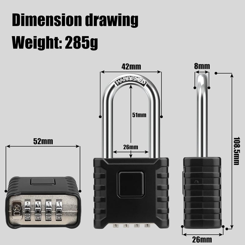 Diyife 2.3in Long Shackle Combination Padlock, Large Heavy Duty Outdoor Padlock [One-Touch Unlocking] [Weatherproof] Design of Hidden Password, High Security for Locker, Gym, Garden, Fences - Image 2